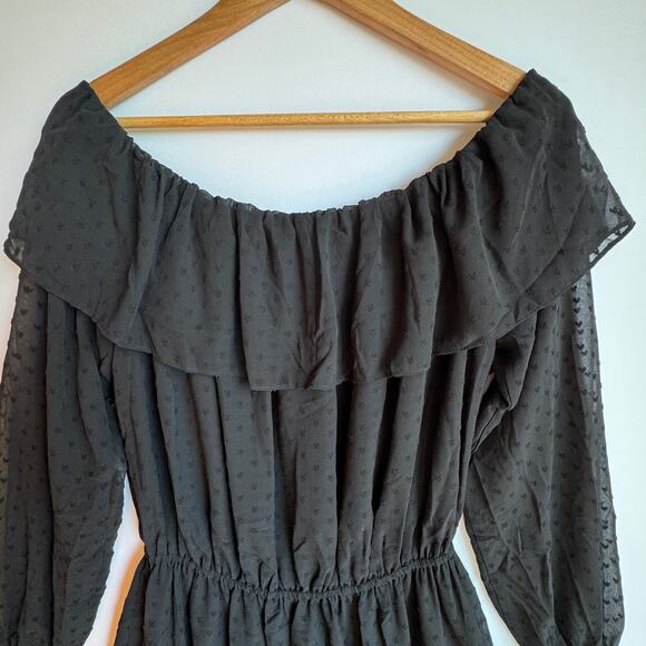 Rumored Senorita Mini Dress Black Off the Shoulder Sheer Witchy Fairy Grunge - Picture 7 of 16